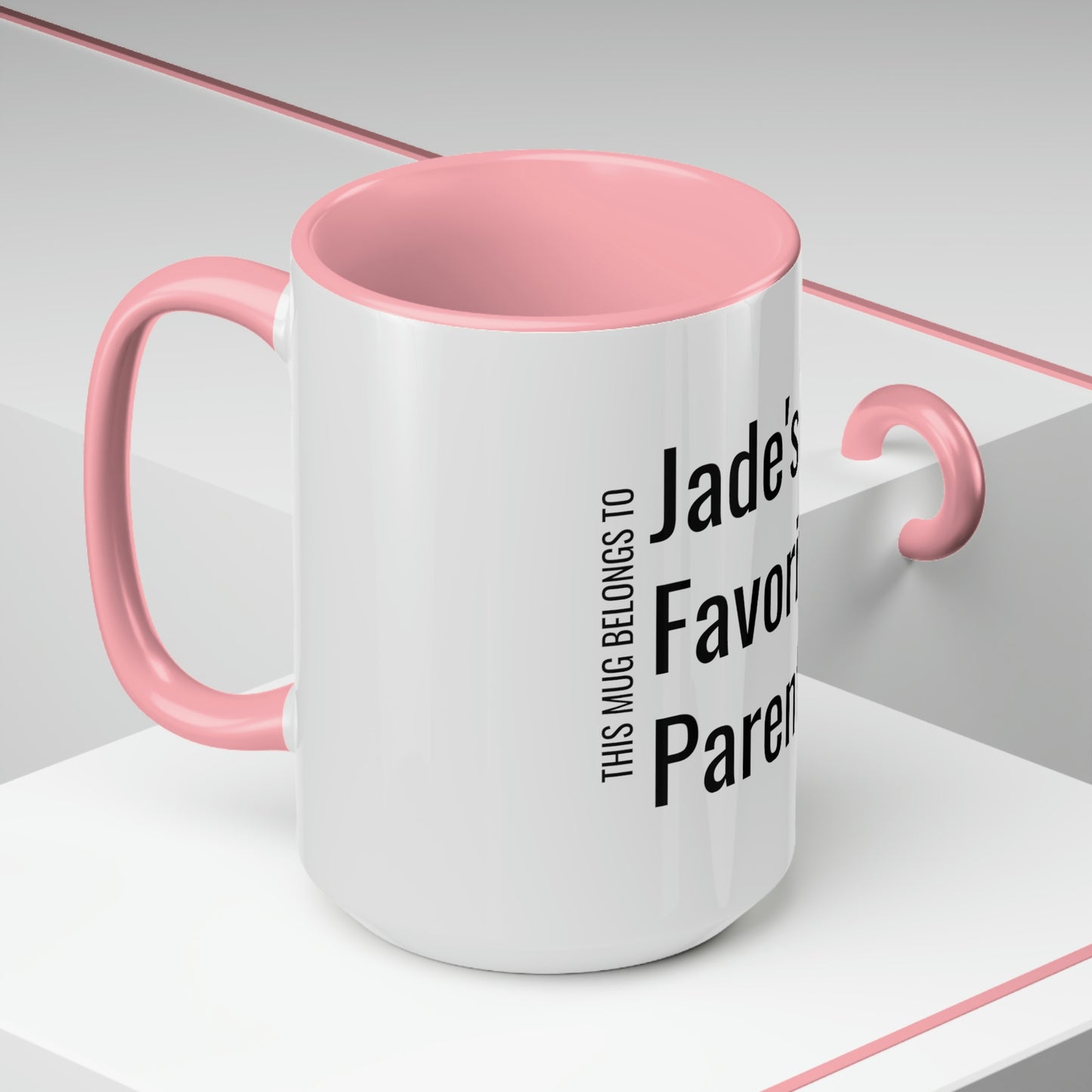 Jade's Favorite Parent. Two-Tone Coffee Mugs, 15oz