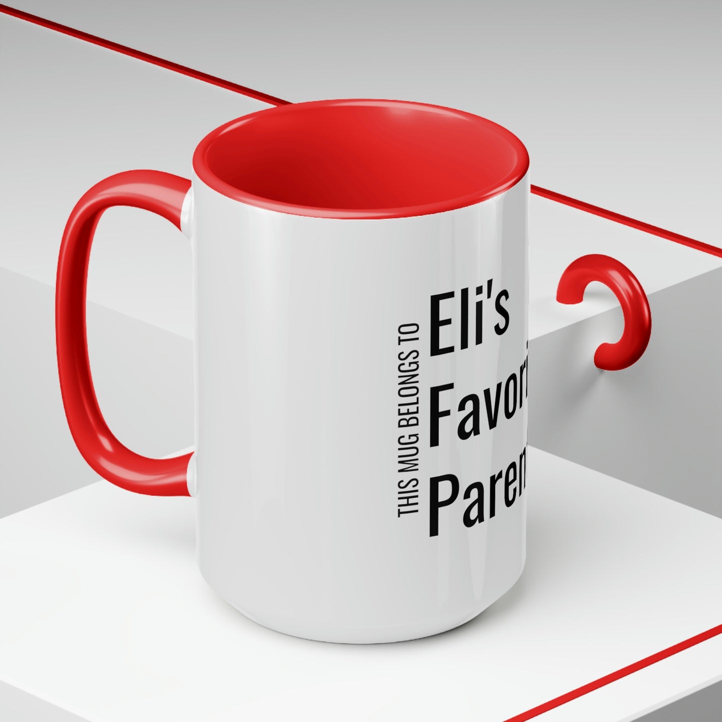 Eli's Favorite Parent. Two-Tone Coffee Mugs, 15oz