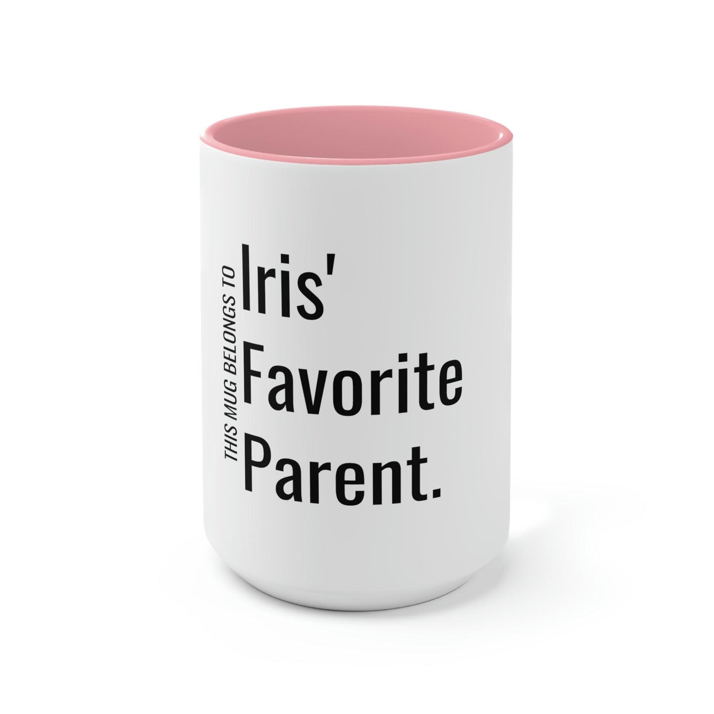 Iris' Favorite Parent. Two-Tone Coffee Mugs, 15oz