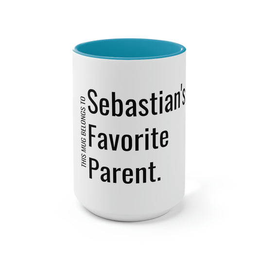 Sebastian's Favorite Parent. Two-Tone Coffee Mugs, 15oz