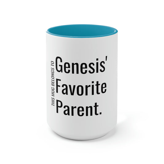 Genesis' Favorite Parent. Two-Tone Coffee Mugs, 15oz