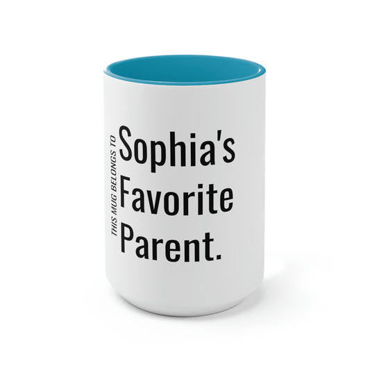 Sophia's Favorite Parent. Two-Tone Coffee Mugs, 15oz