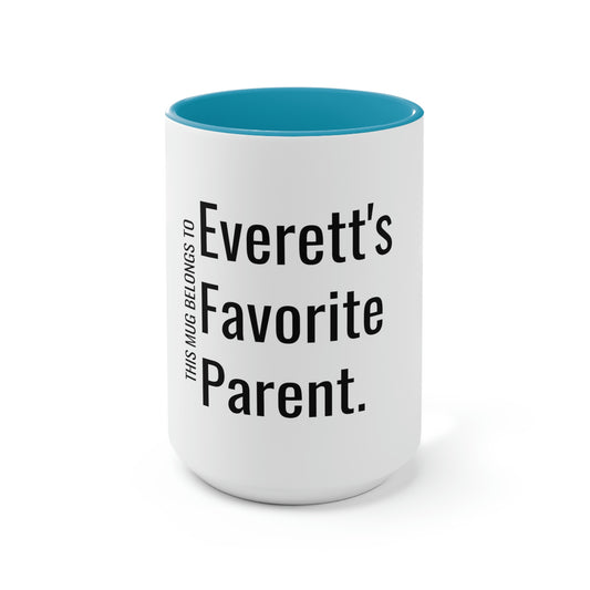 Everett's Favorite Parent. Two-Tone Coffee Mugs, 15oz