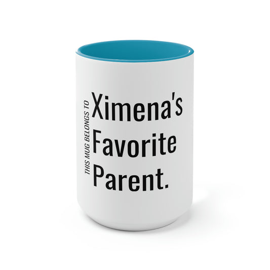 Ximena's Favorite Parent. Two-Tone Coffee Mugs, 15oz