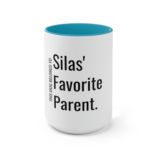 Silas' Favorite Parent. Two-Tone Coffee Mugs, 15oz