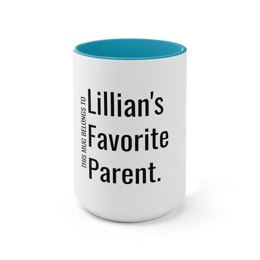 Lillian's Favorite Parent. Two-Tone Coffee Mugs, 15oz