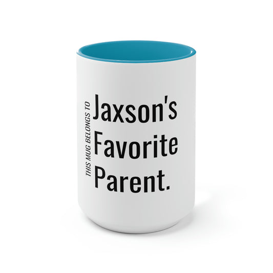 Jaxson's Favorite Parent. Two-Tone Coffee Mugs, 15oz