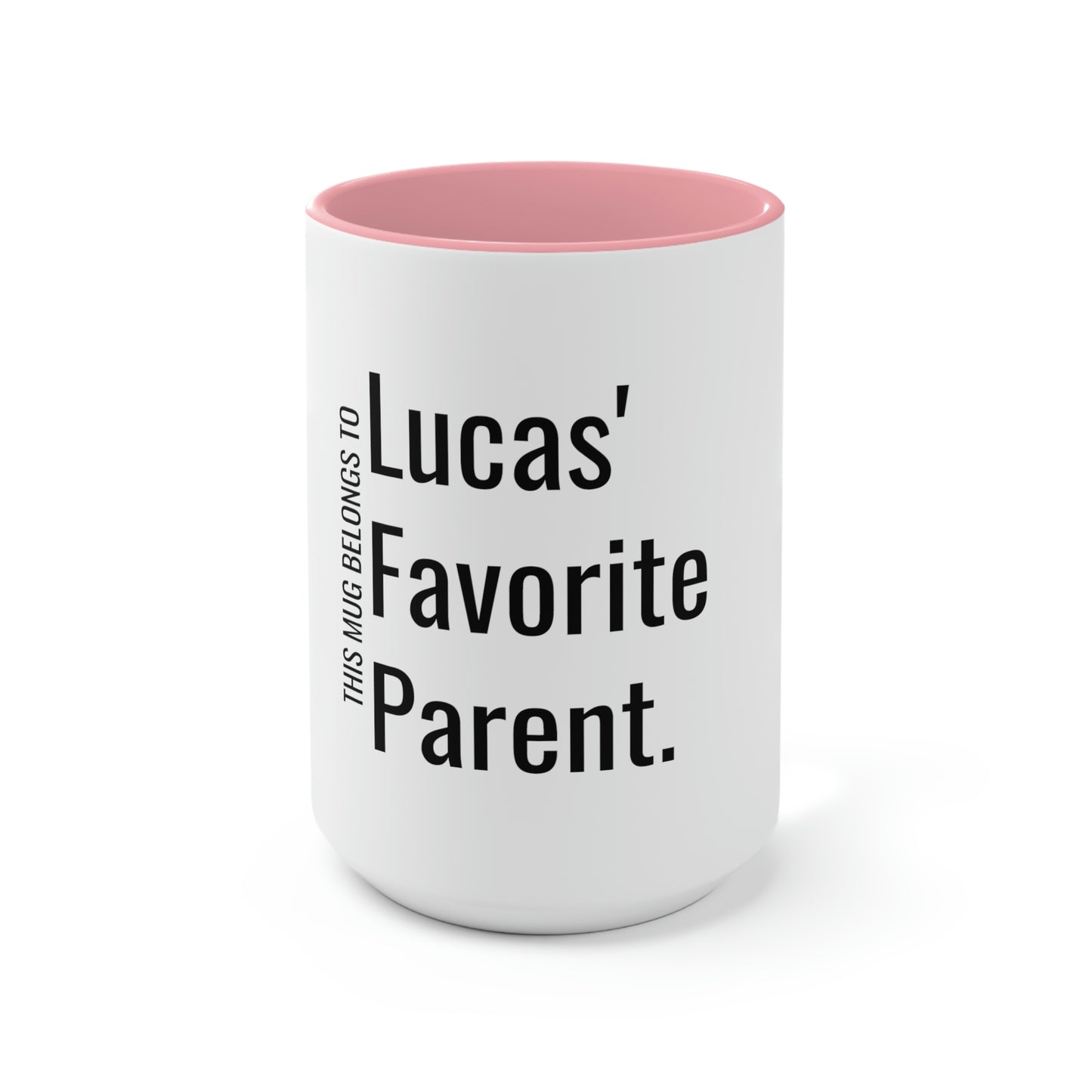 Lucas' Favorite Parent. Two-Tone Coffee Mugs, 15oz