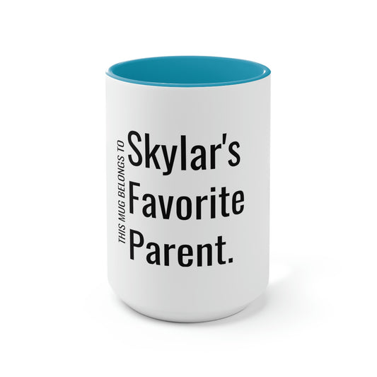 Skylar's Favorite Parent. Two-Tone Coffee Mugs, 15oz