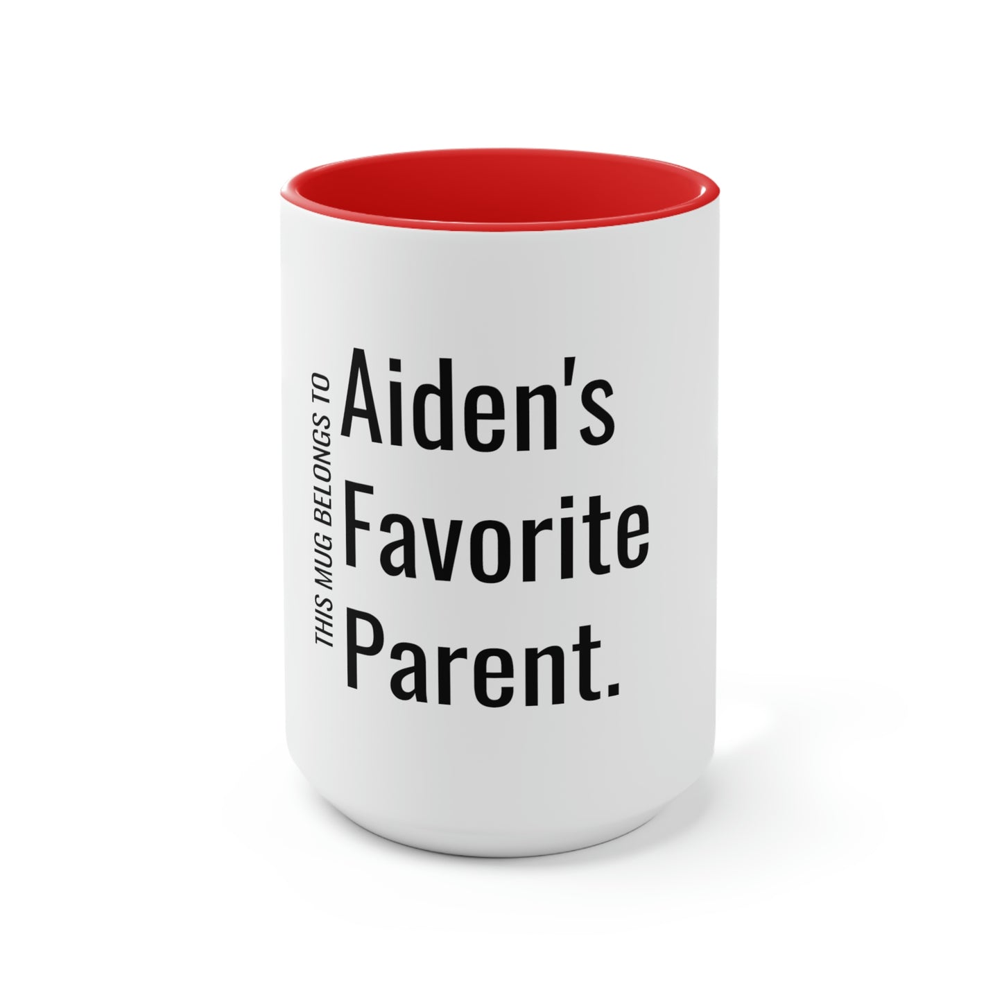 Aiden's Favorite Parent. Two-Tone Coffee Mugs, 15oz