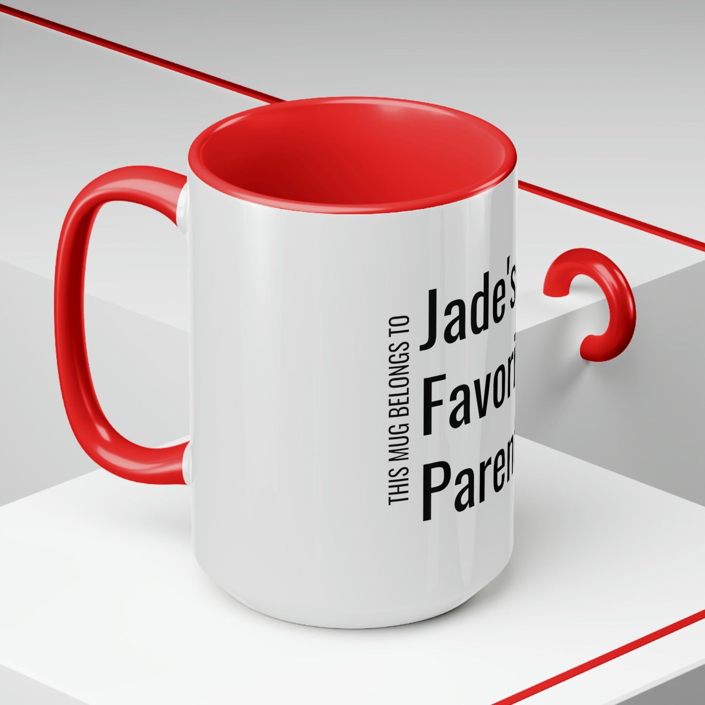 Jade's Favorite Parent. Two-Tone Coffee Mugs, 15oz