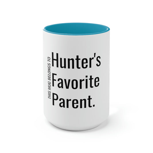 Hunter's Favorite Parent. Two-Tone Coffee Mugs, 15oz