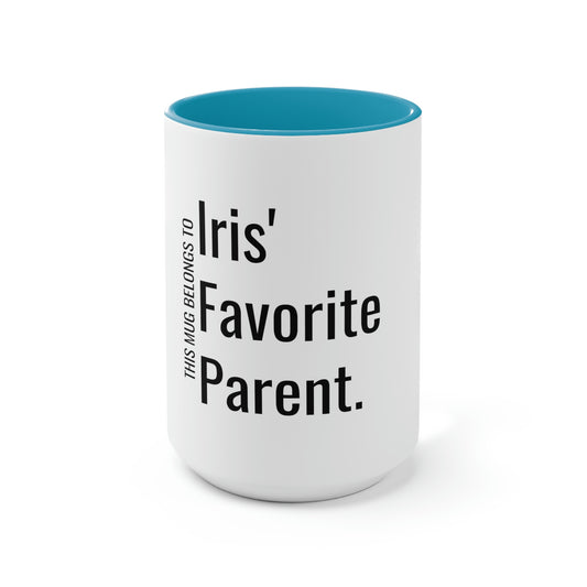 Iris' Favorite Parent. Two-Tone Coffee Mugs, 15oz