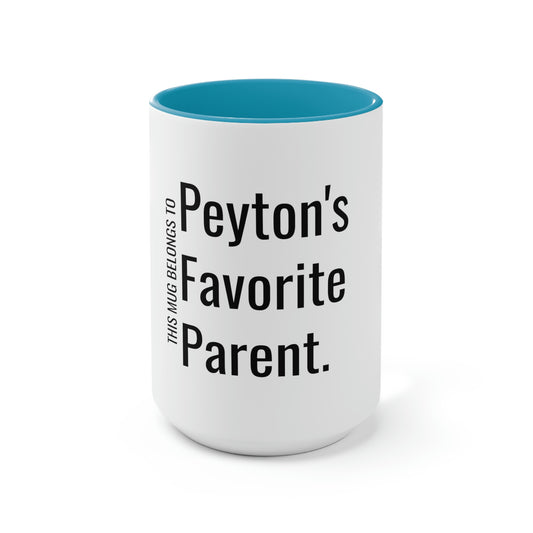 Peyton's Favorite Parent. Two-Tone Coffee Mugs, 15oz