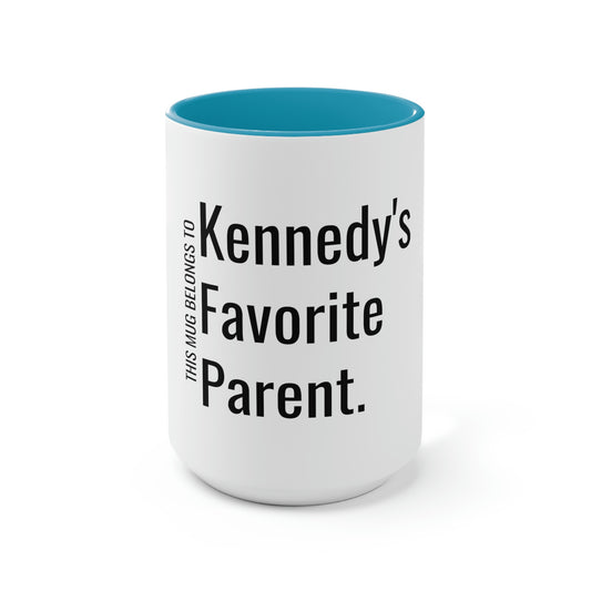 Kennedy's Favorite Parent. Two-Tone Coffee Mugs, 15oz